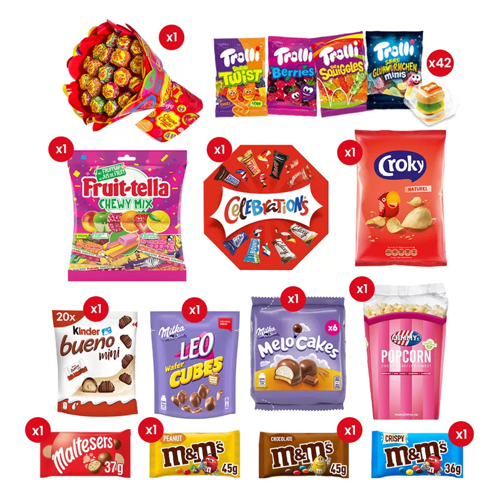 All-in-One Snackbox - Chocolade, snoep, chips & popcorn - 2792g