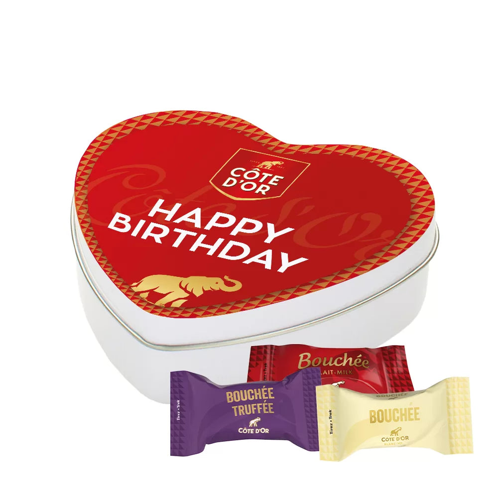 Côte d'Or Bouchée Mix - Melk, witte en pure chocolade - geschenkdoos hartje "Happy birthday" - 91g