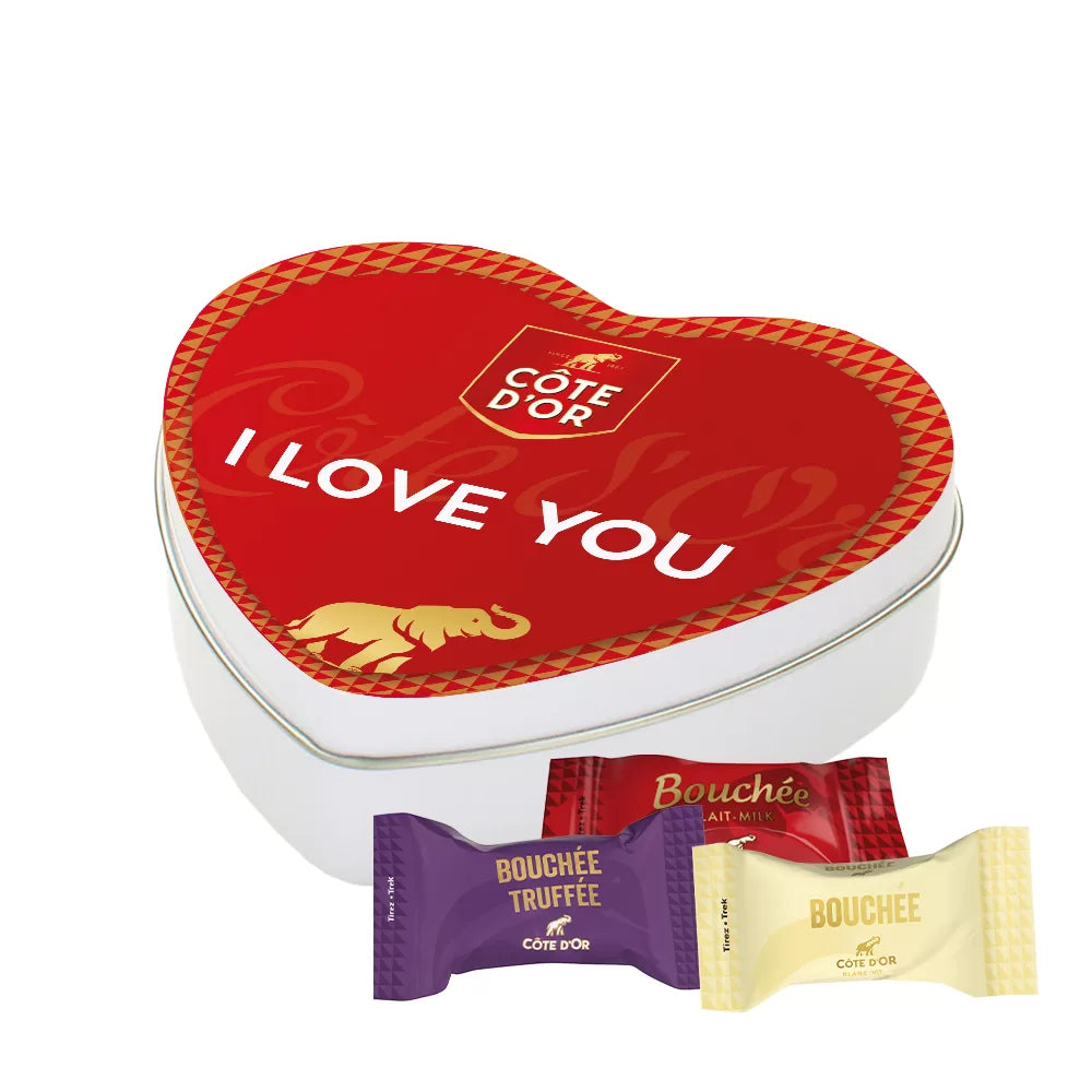 Côte d'Or Bouchée Mix - Melk, witte en pure chocolade - geschenkdoos hartje "I love you" - 91g