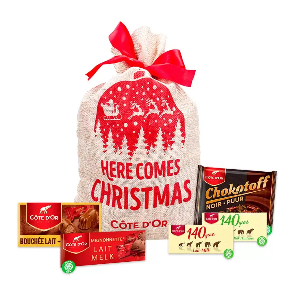 Côte d'Or chocolade kerstcadeau in jute zak - chocolade assortiment - 990g