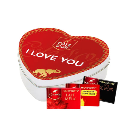 Côte d'Or Mignonnette Horecamix - Melk, Double Lait & pure chocolade - geschenkdoos hartje "I love you" - 150g