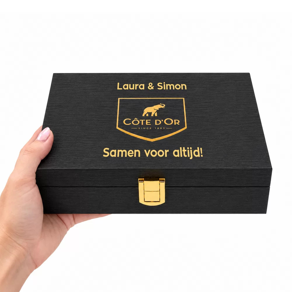 Côte d'Or Mignonnette Mix - Luxueuze houten geschenkbox - 6 smaken - Melk & Pure Chocolade - PERSO - 600g