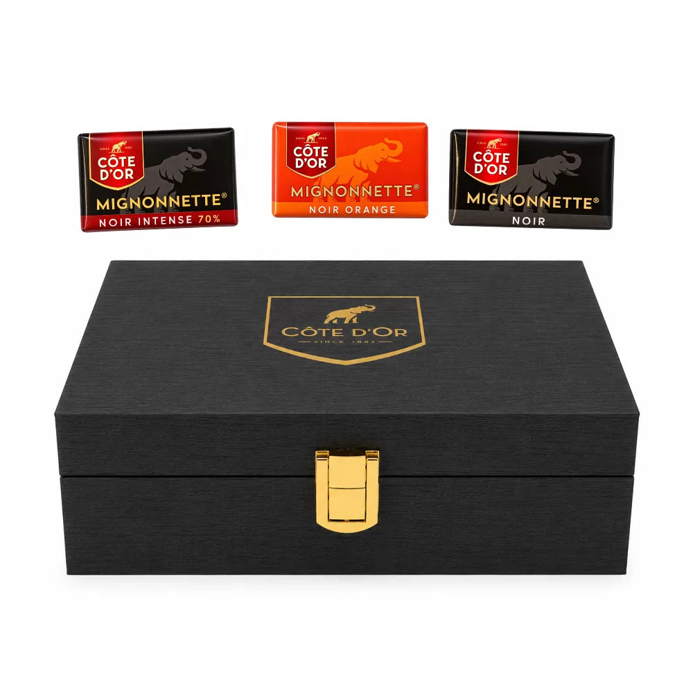 Côte d'Or Mignonnette Noir Mix - Luxueuze houten geschenkbox - 3 smaken pure Chocolade - 600g