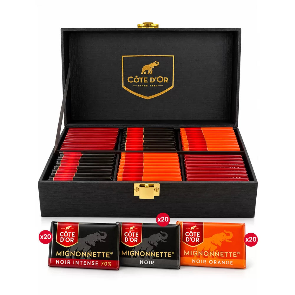 Côte d'Or Mignonnette Noir Mix - Luxueuze houten geschenkbox - 3 smaken pure Chocolade - 600g