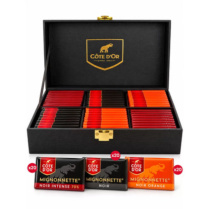 Côte d'Or Mignonnette Noir Mix - Luxueuze houten geschenkbox - 3 smaken pure Chocolade - PERSO - 600g