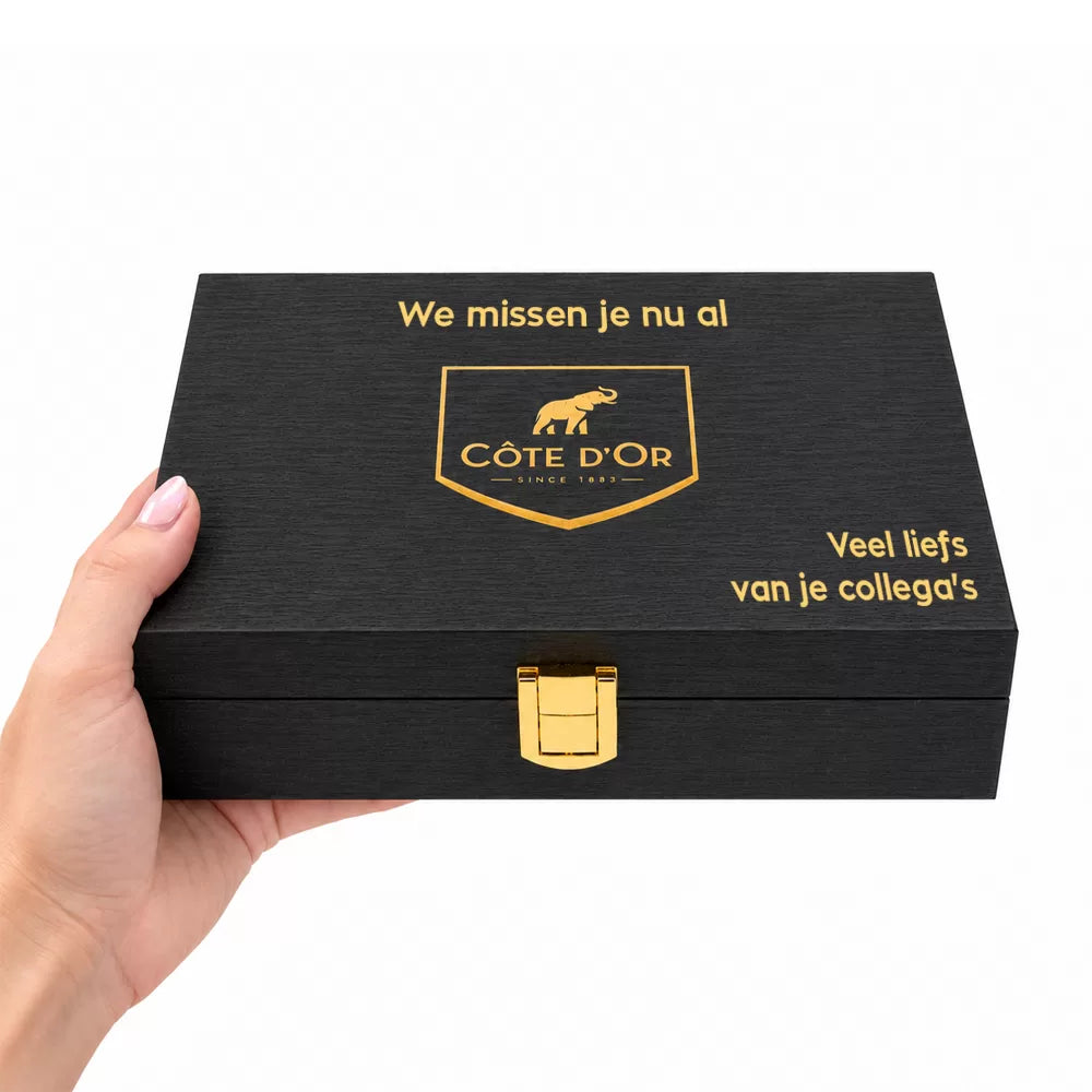 Côte d'Or Mignonnette Noir Mix - Luxueuze houten geschenkbox - 3 smaken pure Chocolade - PERSO - 600g