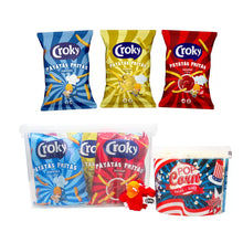 Croky Fritas partybox - chips assortiment, zoete popcorn en gratis sleutelhanger - 850g