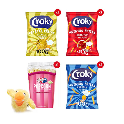 Croky Patatas Fritas & Popcorn Snackbox - Pickles, Ketchup, Paprika & zoete popcorn - 740g