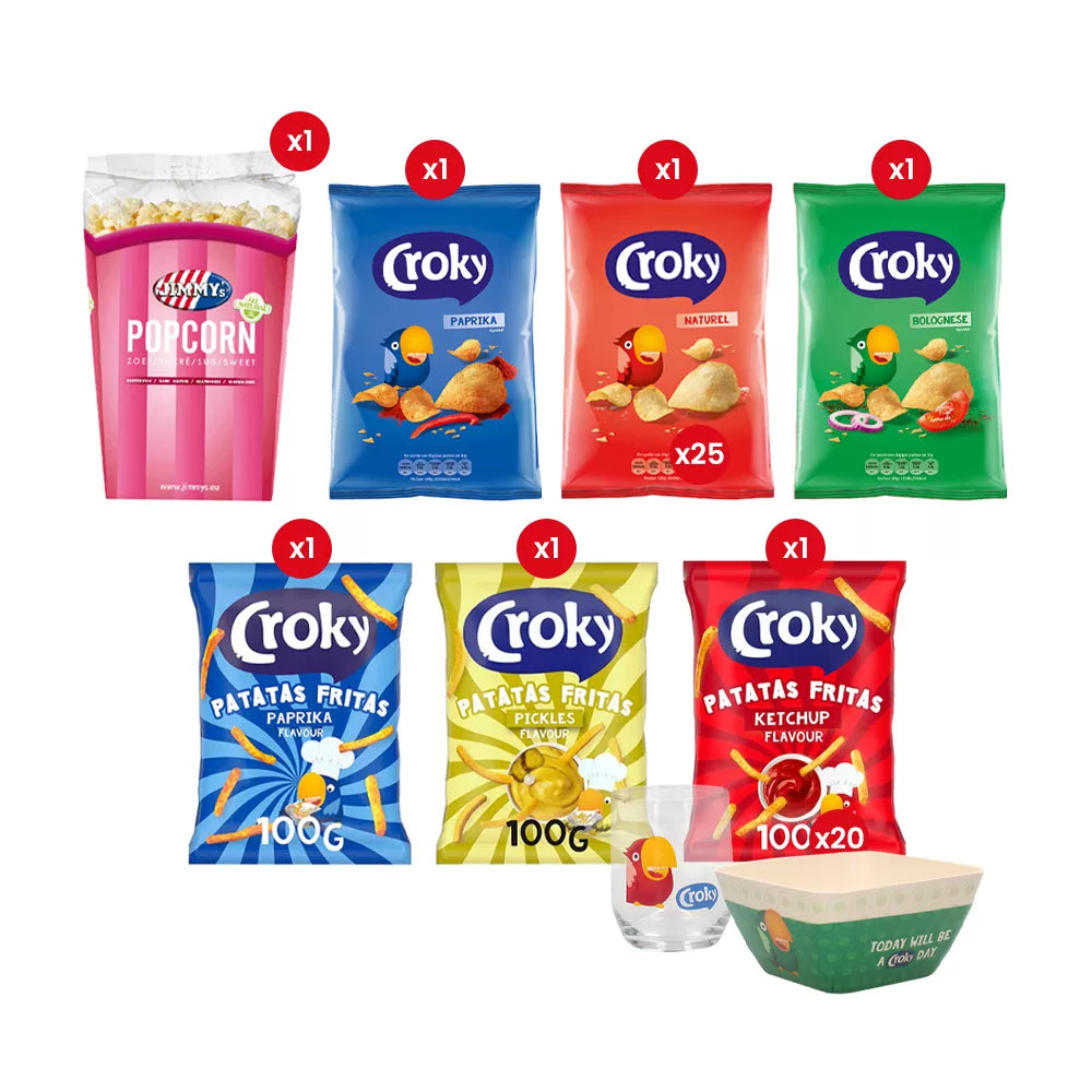 Croky XL Snackbox - Naturel, Paprika, Bolognese, Pickles, Ketchup & zoete popcorn - 740g