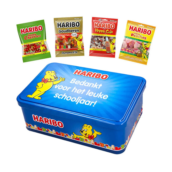 Haribo Happy Heroes candy collection box - "Bedankt voor het leuke schooljaar!" - 350g