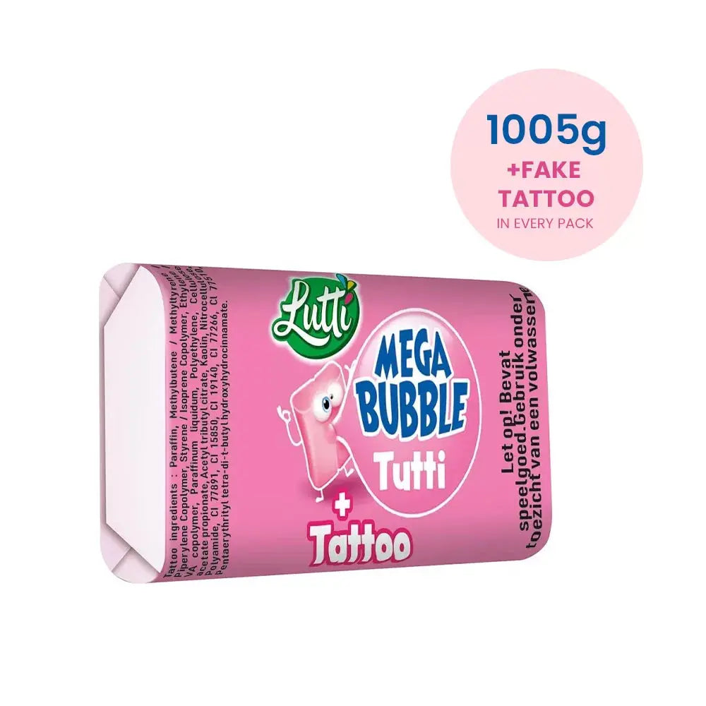 Lutti candy box met kauwgom - Mega Bubble Tutti Gum & neptattoo - 1005g