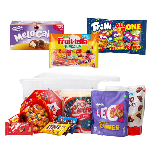 XXL partybox met snoep, chocolade, koekjes en popcorn - 3434g