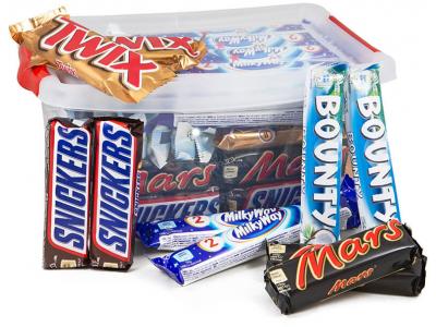 Mars chocoladerepen: Snickers-Twix-Bounty-Mars-MilkyWay - 50 stuks - 2510g
