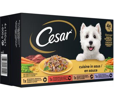 Cesar hondenvoeding natvoer - cuisine in saus - gevogelte, rund, kalkoen, lam - 4 x 150g