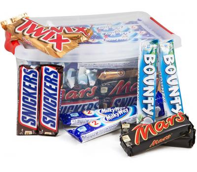 Mars chocoladerepen: Snickers-Twix-Bounty-Mars-MilkyWay - 50 stuks - 2510g